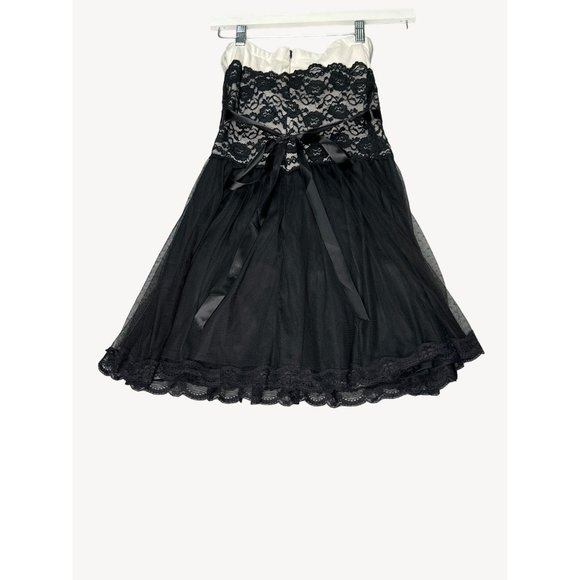 Mystic Strapless A Line Dress Womens Black White Lace Bodice Colorless Flowy - Picture 7 of 14